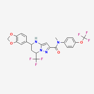 molecular formula C23H18F6N4O4 B11507340 5-(1,3-benzodioxol-5-yl)-N-methyl-N-[4-(trifluoromethoxy)phenyl]-7-(trifluoromethyl)-4,5,6,7-tetrahydropyrazolo[1,5-a]pyrimidine-2-carboxamide 