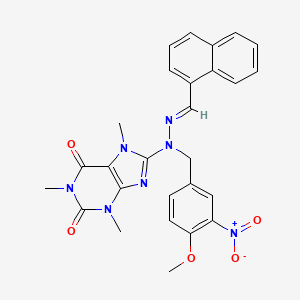 molecular formula C27H25N7O5 B11507374 8-[(2E)-1-(4-methoxy-3-nitrobenzyl)-2-(naphthalen-1-ylmethylidene)hydrazinyl]-1,3,7-trimethyl-3,7-dihydro-1H-purine-2,6-dione 