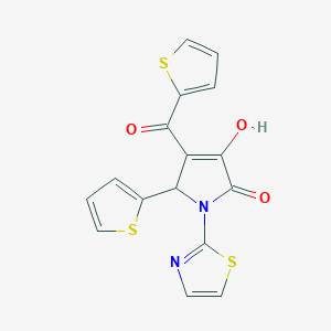 molecular formula C16H10N2O3S3 B11507381 3-Hydroxy-1-thiazol-2-yl-4-(thiophene-2-carbonyl)-5-thiophen-2-yl-1,5-dihydro-pyrrol-2-one 