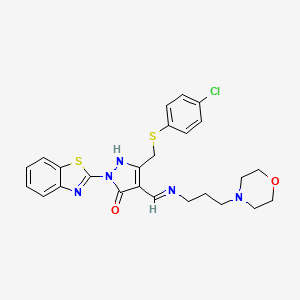 molecular formula C25H26ClN5O2S2 B11507433 2-(1,3-benzothiazol-2-yl)-5-{[(4-chlorophenyl)sulfanyl]methyl}-4-[(E)-{[3-(morpholin-4-yl)propyl]imino}methyl]-1,2-dihydro-3H-pyrazol-3-one 