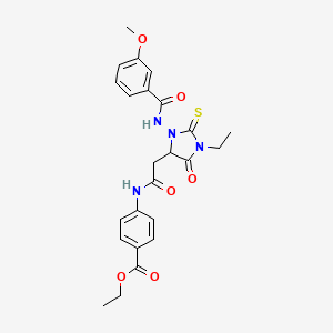 Ethyl 4-{[(1-ethyl-3-{[(3-methoxyphenyl)carbonyl]amino}-5-oxo-2-thioxoimidazolidin-4-yl)acetyl]amino}benzoate