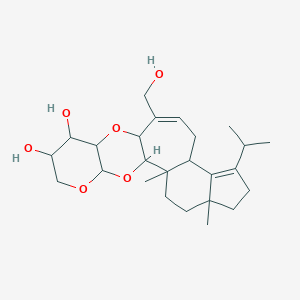 molecular formula C25H38O6 B115075 13-(Hydroxymethyl)-2,5-dimethyl-8-propan-2-yl-15,20,22-trioxapentacyclo[12.8.0.02,10.05,9.016,21]docosa-8,12-diene-17,18-diol CAS No. 156101-09-6