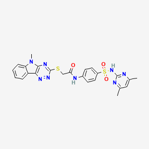 molecular formula C24H22N8O3S2 B11507501 N-{4-[(4,6-Dimethylpyrimidin-2-YL)sulfamoyl]phenyl}-2-({5-methyl-5H-[1,2,4]triazino[5,6-B]indol-3-YL}sulfanyl)acetamide 