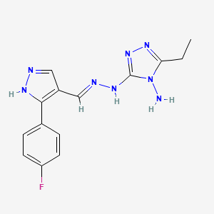 3-ethyl-5-[(2E)-2-{[3-(4-fluorophenyl)-1H-pyrazol-4-yl]methylidene}hydrazinyl]-4H-1,2,4-triazol-4-amine