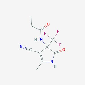 molecular formula C10H10F3N3O2 B11507573 N-[4-cyano-5-methyl-2-oxo-3-(trifluoromethyl)-2,3-dihydro-1H-pyrrol-3-yl]propanamide 