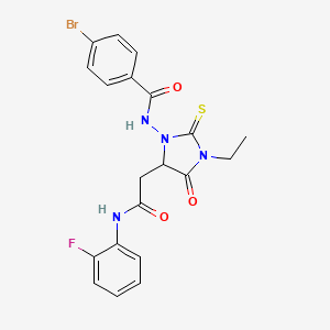 4-bromo-N-(3-ethyl-5-{2-[(2-fluorophenyl)amino]-2-oxoethyl}-4-oxo-2-thioxoimidazolidin-1-yl)benzamide