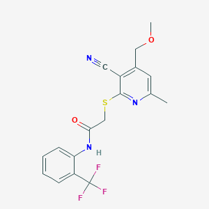 molecular formula C18H16F3N3O2S B11507599 2-{[3-cyano-4-(methoxymethyl)-6-methylpyridin-2-yl]sulfanyl}-N-[2-(trifluoromethyl)phenyl]acetamide 