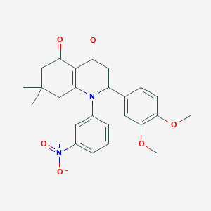 molecular formula C25H26N2O6 B11507634 2-(3,4-dimethoxyphenyl)-7,7-dimethyl-1-(3-nitrophenyl)-2,3,7,8-tetrahydroquinoline-4,5(1H,6H)-dione 