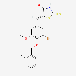 molecular formula C19H16BrNO3S2 B11507654 (5Z)-5-({3-Bromo-5-methoxy-4-[(2-methylphenyl)methoxy]phenyl}methylidene)-2-sulfanylidene-1,3-thiazolidin-4-one 