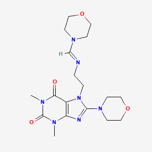 molecular formula C18H27N7O4 B11507662 1,3-dimethyl-8-(morpholin-4-yl)-7-(2-{[(E)-morpholin-4-ylmethylidene]amino}ethyl)-3,7-dihydro-1H-purine-2,6-dione 