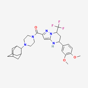 molecular formula C30H38F3N5O3 B11507683 1-(Adamantan-2-YL)-4-[5-(3,4-dimethoxyphenyl)-7-(trifluoromethyl)-4H,5H,6H,7H-pyrazolo[1,5-A]pyrimidine-2-carbonyl]piperazine 