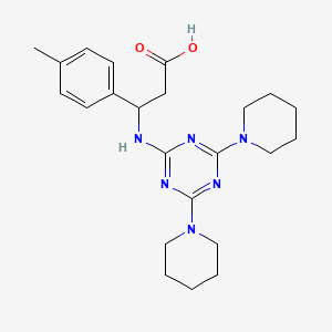 molecular formula C23H32N6O2 B11507693 3-[(4,6-Dipiperidin-1-yl-1,3,5-triazin-2-yl)amino]-3-(4-methylphenyl)propanoic acid 