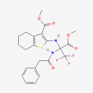 molecular formula C22H23F3N2O5S B11507709 Methyl 2-({1,1,1-trifluoro-3-methoxy-3-oxo-2-[(phenylacetyl)amino]propan-2-yl}amino)-4,5,6,7-tetrahydro-1-benzothiophene-3-carboxylate 