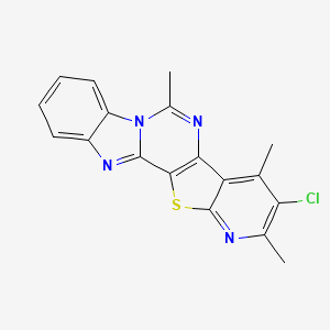 molecular formula C18H13ClN4S B11507725 7-chloro-6,8,12-trimethyl-3-thia-5,11,13,20-tetrazapentacyclo[11.7.0.02,10.04,9.014,19]icosa-1(20),2(10),4,6,8,11,14,16,18-nonaene 