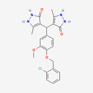 molecular formula C23H23ClN4O4 B11507752 4-({4-[(2-chlorophenyl)methoxy]-3-methoxyphenyl}(5-hydroxy-3-methyl-1H-pyrazol-4-yl)methyl)-3-methyl-1H-pyrazol-5-ol 