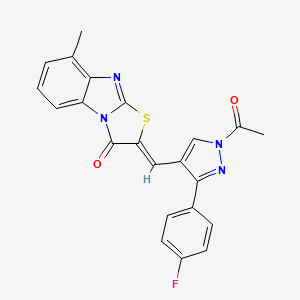 molecular formula C22H15FN4O2S B11507779 (2Z)-2-{[1-acetyl-3-(4-fluorophenyl)-1H-pyrazol-4-yl]methylidene}-8-methyl[1,3]thiazolo[3,2-a]benzimidazol-3(2H)-one 