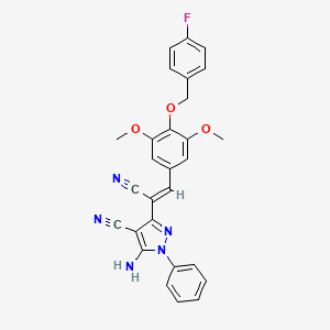 molecular formula C28H22FN5O3 B11507843 5-amino-3-[(Z)-1-cyano-2-{4-[(4-fluorobenzyl)oxy]-3,5-dimethoxyphenyl}ethenyl]-1-phenyl-1H-pyrazole-4-carbonitrile 