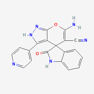 molecular formula C19H12N6O2 B11507857 6'-amino-2-oxo-3'-(pyridin-4-yl)-1,2-dihydro-1'H-spiro[indole-3,4'-pyrano[2,3-c]pyrazole]-5'-carbonitrile 