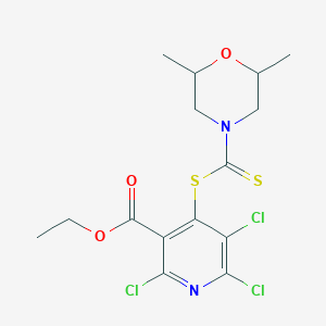 molecular formula C15H17Cl3N2O3S2 B11507878 3-Pyridinecarboxylic acid, 2,5,6-trichloro-4-[[(2,6-dimethyl-4-morpholinyl)thioxomethyl]thio]-, ethyl ester 