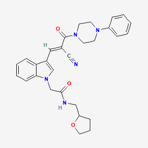 2-{3-[(1E)-2-cyano-3-oxo-3-(4-phenylpiperazin-1-yl)prop-1-en-1-yl]-1H-indol-1-yl}-N-(tetrahydrofuran-2-ylmethyl)acetamide