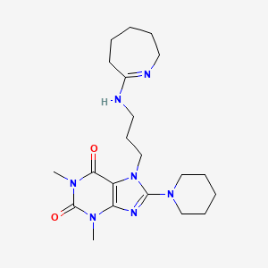 molecular formula C21H33N7O2 B11507912 7-{3-[(2E)-azepan-2-ylideneamino]propyl}-1,3-dimethyl-8-(piperidin-1-yl)-3,7-dihydro-1H-purine-2,6-dione 