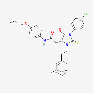 molecular formula C32H38ClN3O3S B11507918 2-{3-[2-(Adamantan-1-YL)ethyl]-1-(4-chlorophenyl)-5-oxo-2-sulfanylideneimidazolidin-4-YL}-N-(4-propoxyphenyl)acetamide 