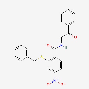 molecular formula C22H18N2O4S B11507923 2-(benzylsulfanyl)-4-nitro-N-(2-oxo-2-phenylethyl)benzamide 