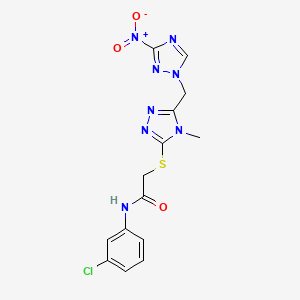 molecular formula C14H13ClN8O3S B11507956 N-(3-chlorophenyl)-2-({4-methyl-5-[(3-nitro-1H-1,2,4-triazol-1-yl)methyl]-4H-1,2,4-triazol-3-yl}sulfanyl)acetamide 