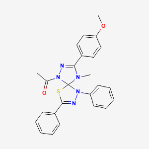 1-[8-(4-Methoxyphenyl)-9-methyl-1,3-diphenyl-4-thia-1,2,6,7,9-pentaazaspiro[4.4]nona-2,7-dien-6-yl]ethanone