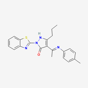 molecular formula C22H22N4OS B11507974 2-(1,3-benzothiazol-2-yl)-4-[(1E)-N-(4-methylphenyl)ethanimidoyl]-5-propyl-1,2-dihydro-3H-pyrazol-3-one 