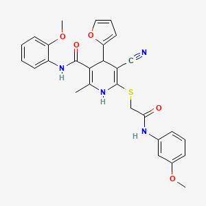 5-cyano-4-(furan-2-yl)-N-(2-methoxyphenyl)-6-({2-[(3-methoxyphenyl)amino]-2-oxoethyl}sulfanyl)-2-methyl-1,4-dihydropyridine-3-carboxamide