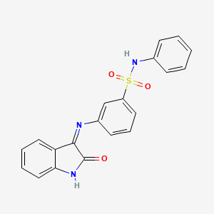 molecular formula C20H15N3O3S B11508053 3-{[(3E)-2-oxo-1,2-dihydro-3H-indol-3-ylidene]amino}-N-phenylbenzenesulfonamide 