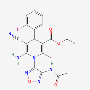 molecular formula C20H19FN6O4 B11508073 Ethyl 1-[4-(acetylamino)-1,2,5-oxadiazol-3-yl]-6-amino-5-cyano-4-(2-fluorophenyl)-2-methyl-1,4-dihydropyridine-3-carboxylate 