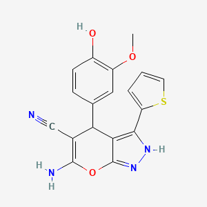 6-Amino-4-(4-hydroxy-3-methoxyphenyl)-3-(thiophen-2-yl)-1,4-dihydropyrano[2,3-c]pyrazole-5-carbonitrile