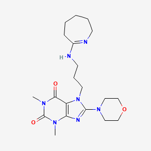 molecular formula C20H31N7O3 B11508098 7-{3-[(2E)-azepan-2-ylideneamino]propyl}-1,3-dimethyl-8-(morpholin-4-yl)-3,7-dihydro-1H-purine-2,6-dione 