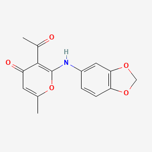 molecular formula C15H13NO5 B11508134 3-acetyl-2-(1,3-benzodioxol-5-ylamino)-6-methyl-4H-pyran-4-one 