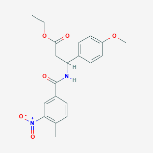 molecular formula C20H22N2O6 B11508146 Propionic acid, 3-(4-methoxyphenyl)-3-(4-methyl-3-nitrobenzoylamino)-, ethyl ester 