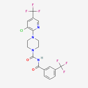 molecular formula C19H15ClF6N4O2 B11508163 4-[3-chloro-5-(trifluoromethyl)pyridin-2-yl]-N-{[3-(trifluoromethyl)phenyl]carbonyl}piperazine-1-carboxamide 