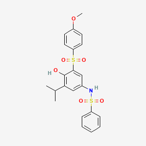 molecular formula C22H23NO6S2 B11508234 N-{4-hydroxy-3-[(4-methoxyphenyl)sulfonyl]-5-(propan-2-yl)phenyl}benzenesulfonamide 