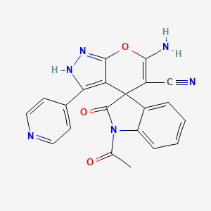 1-acetyl-6'-amino-2-oxo-3'-(pyridin-4-yl)-1,2-dihydro-1'H-spiro[indole-3,4'-pyrano[2,3-c]pyrazole]-5'-carbonitrile