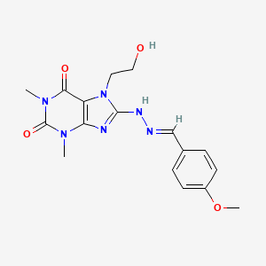 7-(2-hydroxyethyl)-8-[(2E)-2-(4-methoxybenzylidene)hydrazinyl]-1,3-dimethyl-3,7-dihydro-1H-purine-2,6-dione