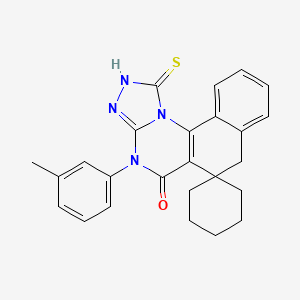 molecular formula C25H24N4OS B11508382 1-Mercapto-4-(3-methylphenyl)-4H-spiro[benzo[H][1,2,4]triazolo[4,3-A]quinazoline-6,1'-cyclohexan]-5(7H)-one 