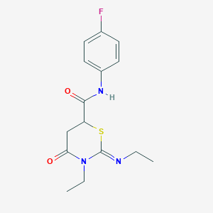 (2Z)-3-ethyl-2-(ethylimino)-N-(4-fluorophenyl)-4-oxo-1,3-thiazinane-6-carboxamide