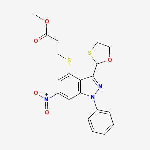 methyl 3-{[6-nitro-3-(1,3-oxathiolan-2-yl)-1-phenyl-1H-indazol-4-yl]sulfanyl}propanoate