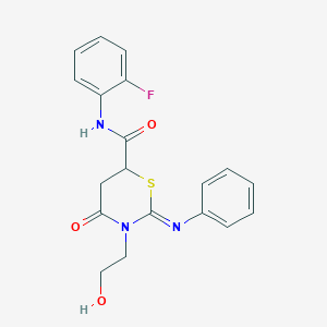 (2Z)-N-(2-fluorophenyl)-3-(2-hydroxyethyl)-4-oxo-2-(phenylimino)-1,3-thiazinane-6-carboxamide