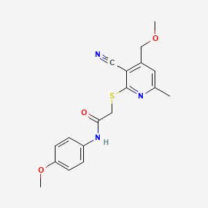 molecular formula C18H19N3O3S B11508482 2-{[3-cyano-4-(methoxymethyl)-6-methylpyridin-2-yl]sulfanyl}-N-(4-methoxyphenyl)acetamide 