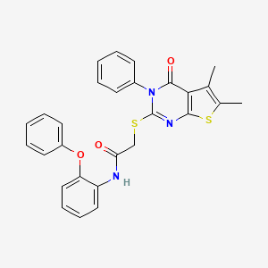 molecular formula C28H23N3O3S2 B11508537 2-[(5,6-dimethyl-4-oxo-3-phenyl-3,4-dihydrothieno[2,3-d]pyrimidin-2-yl)sulfanyl]-N-(2-phenoxyphenyl)acetamide 