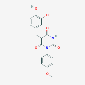 molecular formula C19H18N2O6 B11508563 5-[(4-Hydroxy-3-methoxyphenyl)methyl]-1-(4-methoxyphenyl)-1,3-diazinane-2,4,6-trione 