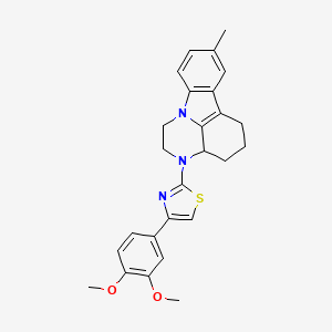 molecular formula C26H27N3O2S B11508606 3-[4-(3,4-dimethoxyphenyl)-1,3-thiazol-2-yl]-8-methyl-2,3,3a,4,5,6-hexahydro-1H-pyrazino[3,2,1-jk]carbazole 