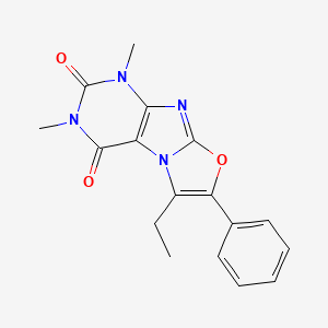 molecular formula C17H16N4O3 B11508628 Oxazolo[2,3-f]purine-2,4(1H,3H)-dione, 6-ethyl-1,3-dimethyl-7-phenyl- 